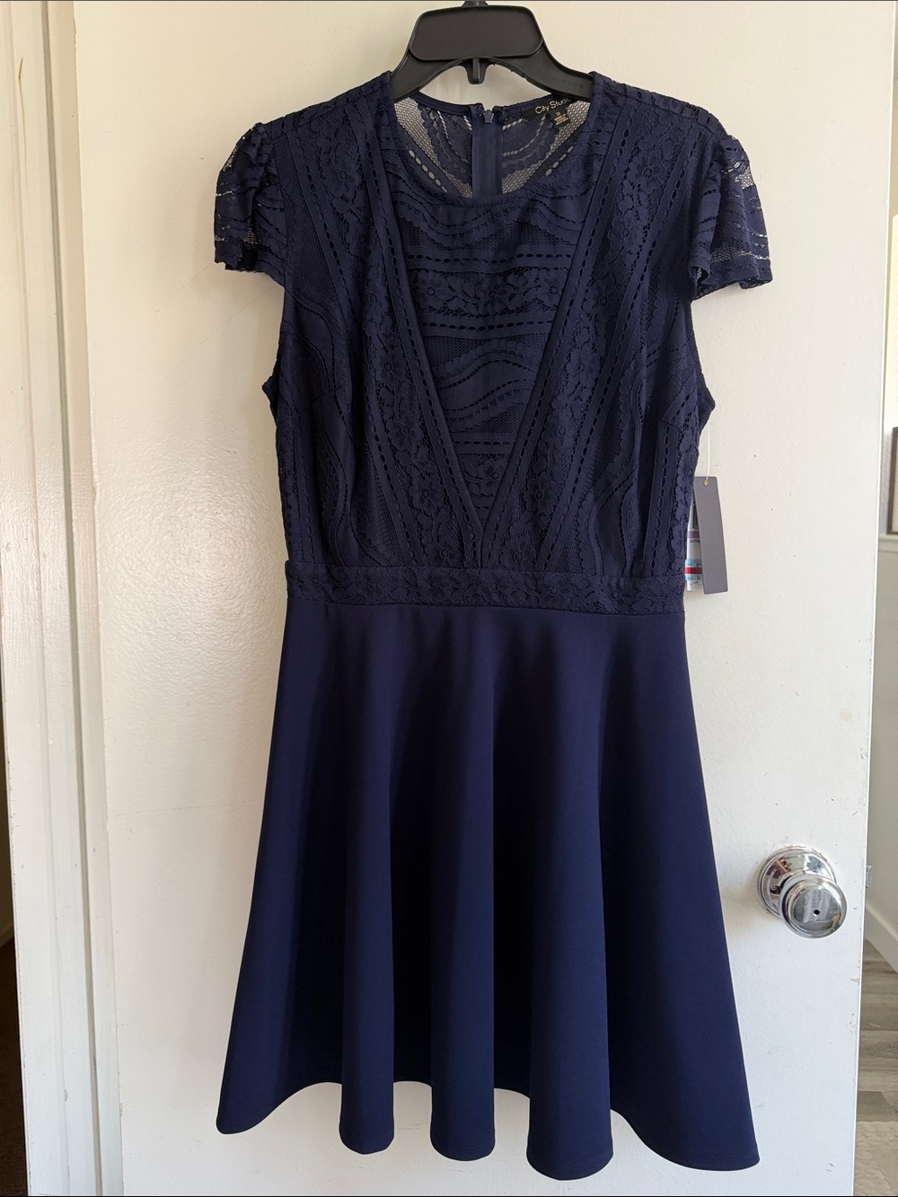 City Studio Navy Lace A-Line Dress